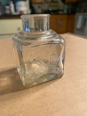 Antique Clear Glass Square Accent Bottle